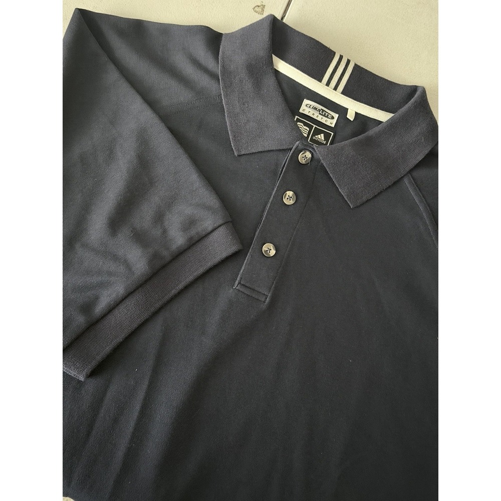 Adidas Polo Shirt Mens L Navy Blue 3 Stripe Sleeve Athletic Golf